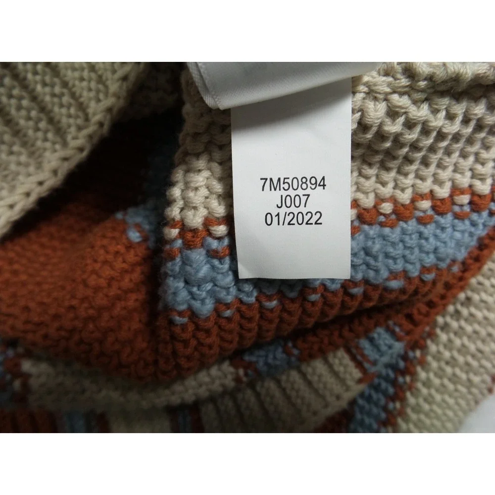 Lucky Brand Sweater Mens Size Large Beige Orange Knit Baja Stripe Hooded NWT - Picture 11 of 12